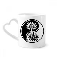 Dıythinker 340 ml Kalp Saplı Budizm Din Beyaz Yin-yang Yuvarlak Kahve Çömlekçilik Seramik Kupa