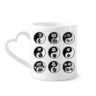 Dıythinker 340 ml Kalp Saplı Budizm Yin-yang Çiçek Yuvarlak Tasarım Kahve Seramik Kupa