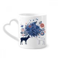 Dıythinker 340 ml Kalp Saplı Çift Geyik Geyik Geyiği Yaprakları Bitki Kahve Kupaları Seramik Kupa