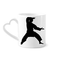 Dıythinker 340 ml Kalp Saplı Çin Dövüş Sanatları Shaolin Kung Fu Desenli Kahve Kupaları Seramik Kupa