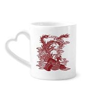 Dıythinker 340 ml Kalp Saplı Çin Phoenix Kuş Hayvan Portre Kahve Kupaları Seramik Kupa