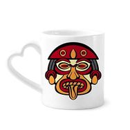 Dıythinker 340 ml Kalp Saplı Hint Soyut Sanat Çizim Totem Kutup Yüzü Kahve Seramik Kupa