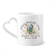 Dıythinker 340 ml Kalp Saplı Hippocampus Deniz Yaşamı Çizgi Film Desenli Kahve Seramik Kupa