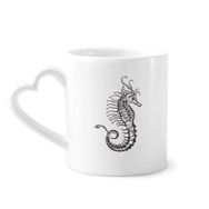 Dıythinker 340 ml Kalp Saplı Hippocampus Deniz Yaşamı İllüstrasyon Kahve Seramik Kupa