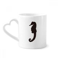 Dıythinker 340 ml Kalp Saplı Hippocampus Deniz Yaşamı Siyah Desenli Kahve Seramik Kupa