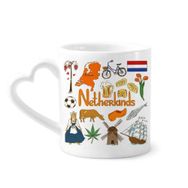 Dıythinker 340 ml Kalp Saplı Hollanda Landscap Hayvanlar Ulusal Bayrak Kahve Seramik Kupa