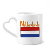 Dıythinker 340 ml Kalp Saplı Hollanda Ulusal Bayrak Desenli Kahve Seramik Kupa