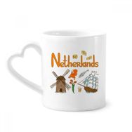 Dıythinker 340 ml Kalp Saplı Hollanda Ulusal Simge Simgesi Desenli Kahve Seramik Kupa