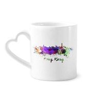 Dıythinker 340 ml Kalp Saplı Hong Kong Çin Şehri Suluboya Kahve Seramik Kupa