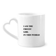 Dıythinker 340 ml Kalp Saplı I Am The Freest Girl Kahve Çömlekçilik Seramik Kupa