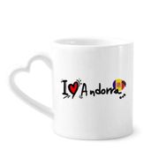 Dıythinker 340 ml Kalp Saplı I Love Andorra Kelime Bayrağı Aşk Kalp İllüstrasyon Kahve Seramik Kupa