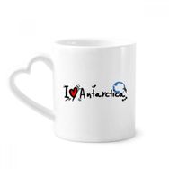 Dıythinker 340 ml Kalp Saplı I Love Antarktika Kelime Bayrağı Aşk Kalp İllüstrasyon Kahve Seramik Kupa
