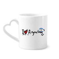Dıythinker 340 ml Kalp Saplı I Love Argenting Kelime Bayrağı Aşk Kalp İllüstrasyon Kahve Seramik Kupa