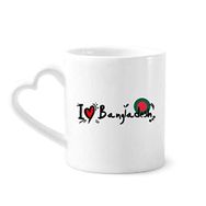 Dıythinker 340 ml Kalp Saplı I Love Bangladeş Kelime Bayrağı Aşk Kalp İllüstrasyon Kahve Seramik Kupa