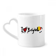 Dıythinker 340 ml Kalp Saplı I Love Belçika Kelime Bayrağı Aşk Kalp İllüstrasyon Kahve Seramik Kupa