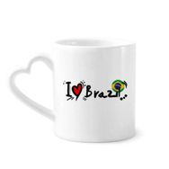 Dıythinker 340 ml Kalp Saplı I Love Brazil Kelime Bayrağı Aşk Kalp İllüstrasyon Kahve Seramik Kupa