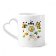 Dıythinker 340 ml Kalp Saplı I Love Cooking Dövülmüş Yumurta Bal Kahve Seramik Kupa