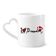 Dıythinker 340 ml Kalp Saplı I Love Danimarka Kelime Bayrağı Aşk Kalp İllüstrasyon Kahve Seramik Kupa