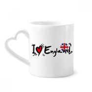 Dıythinker 340 ml Kalp Saplı I Love England Dünya Bayrağı Kalp Kahve Çömlekçilik Seramik Kupa