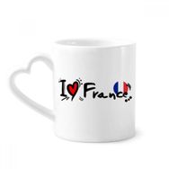 Dıythinker 340 ml Kalp Saplı I Love France Dünya Bayrağı Kalp Kahve Seramik Kupa