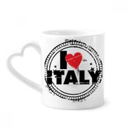 Dıythinker 340 ml Kalp Saplı I Love Italy Kelime Aşk Kalp Yuvarlak Damga Kahve Seramik Kupa