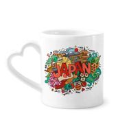 Dıythinker 340 ml Kalp Saplı I Love Japan Asya Kültürü Renkli Kahve Seramik Kupa