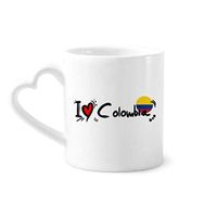 Dıythinker 340 ml Kalp Saplı I Love Kolombiya Kelime Bayrağı Aşk Kalp İllüstrasyon Kahve Seramik Kupa