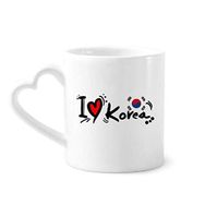 Dıythinker 340 ml Kalp Saplı I Love Korea Kelime Bayrağı Aşk Kalp İllüstrasyon Kahve Seramik Kupa