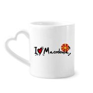 Dıythinker 340 ml Kalp Saplı I Love Makedonya Kelime Bayrağı Aşk Kalp İllüstrasyon Kahve Seramik Kupa