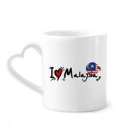 Dıythinker 340 ml Kalp Saplı I Love Malezya Kelime Bayrağı Aşk Kalp İllüstrasyon Kahve Seramik Kupa