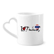 Dıythinker 340 ml Kalp Saplı I Love Tayland Kelime Bayrağı Aşk Kalp İllüstrasyon Kahve Seramik Kupa