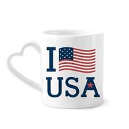 Dıythinker 340 ml Kalp Saplı I Love USA Amerika Bayrağı Kültür Kahve Seramik Kupa