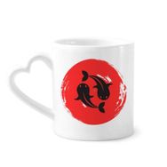 Dıythinker 340 ml Kalp Saplı Japon Balığı Soyut Fırça Japon Kahve Seramik Kupa