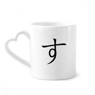 Dıythinker 340 ml Kalp Saplı Japon Katakana Karakteri SU Kahve Seramik Kupa