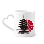 Dıythinker 340 ml Kalp Saplı Japon Krizantem ve Tapınak Kahve Seramik Kupa