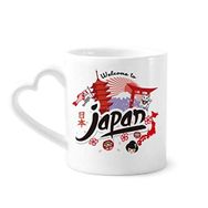 Dıythinker 340 ml Kalp Saplı Japonya Kırmızı Siyah Harita Kız Şanslı Kedi Kahve Seramik Kupa