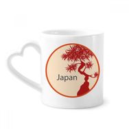 Dıythinker 340 ml Kalp Saplı Japonya Kültürü Kırmızı Ağaç Desenli Kahve Seramik Kupa