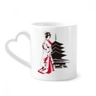 Dıythinker 340 ml Kalp Saplı Japonya Tarzı Kimono Kız Kahve Kupaları Seramik Kupa Seramik Kupa
