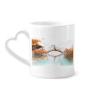 Dıythinker 340 ml Kalp Saplı Jincheng Sonbahar Çin Stili Suluboya Kahve Seramik Kupa
