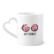 Dıythinker 340 ml Kalp Saplı Just Coconuts Komik Çizim Kırmızı Pembe Kahve Seramik Kupa