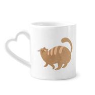 Dıythinker 340 ml Kalp Saplı Kahverengi Şişman Kedi Hayvan Suluboya Kahve Seramik Kupa