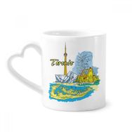 Dıythinker 340 ml Kalp Saplı Kanada Lezzeti Toronto Manzarası Kent Simgesi Kahve Seramik Kupa