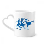 Dıythinker 340 ml Kalp Saplı Kayak Kış Spor Mavi Silüet Desenli Kahve Seramik Kupa