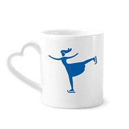 Dıythinker 340 ml Kalp Saplı Kayak Kış Spor Mavi Silüet Kahve Seramik Kupa