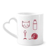 Dıythinker 340 ml Kalp Saplı Kedi Balık Yünü Top Şişe Kahve Seramik Kupa