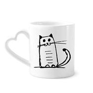 Dıythinker 340 ml Kalp Saplı Kedi Gülümseyen Siyah Çizgi Kahve Seramik Kupa