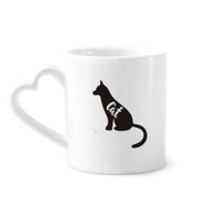 Dıythinker 340 ml Kalp Saplı Kedi Siyah ve Beyaz Hayvan Kahve Seramik Kupa