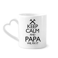Dıythinker 340 ml Kalp Saplı Keep Calm And Papa Wil Fix It Alıntılı Kahve Seramik Kupa