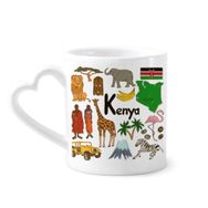 Dıythinker 340 ml Kalp Saplı Kenya Landscap Hayvanlar Ulusal Bayrak Kahve Seramik Kupa