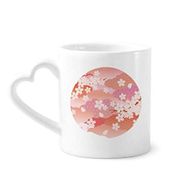 Dıythinker 340 ml Kalp Saplı Kiraz Çiçekleri Bulutlar Pembe Desenli Kahve Seramik Kupa